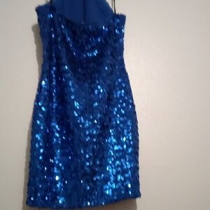 Elegant Blue Sequin Backless Dress